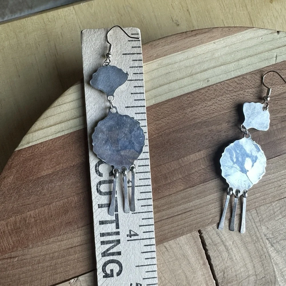 Vintage Zuni Hook Dangle Earrings 3.4 Inch Blue Turquoise 925 Sterling 12.5g